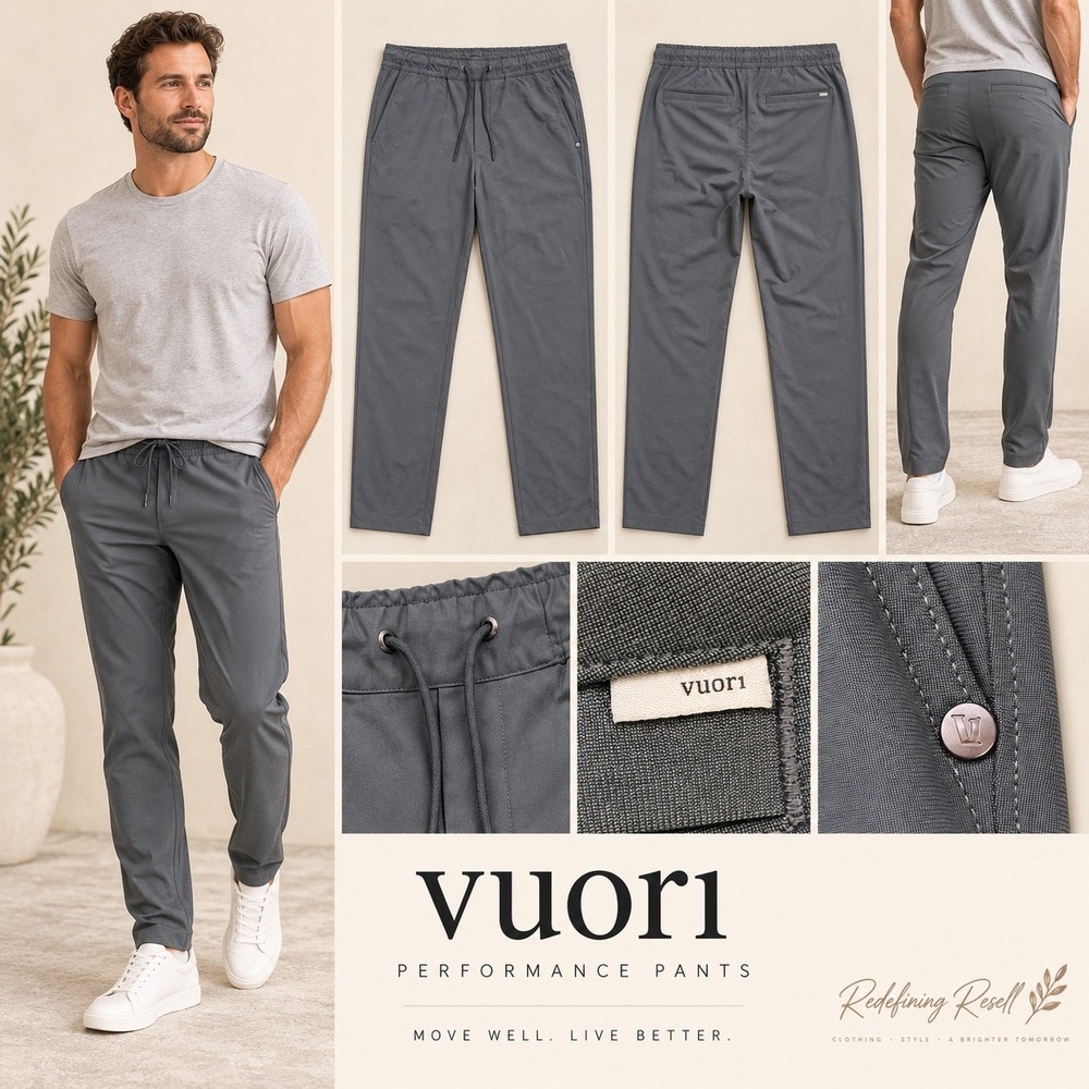 Vuori Mens Performance Pants Charcoal Grey Elastic Waist Drawstring Large V463